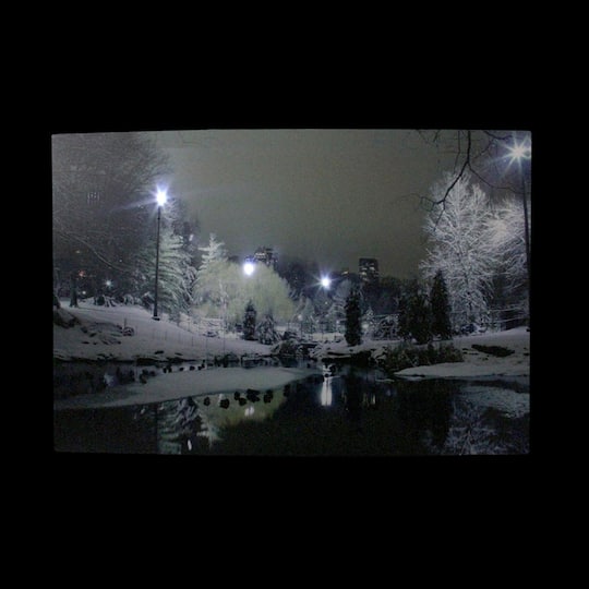 LED Lighted Nighttime City Park Winter Scene Wall Art